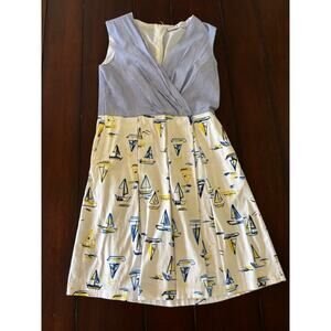 Chetta B Sleeveless Dress Blue Stripe Wrap Top Sailboat Print Skirt Pockets